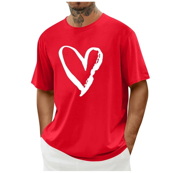hotojiny Valentine's Day Shirts for Men Oversized Short Sleeve Heart Outfit T Shirts Lightweight Casual Crew Neck Tee