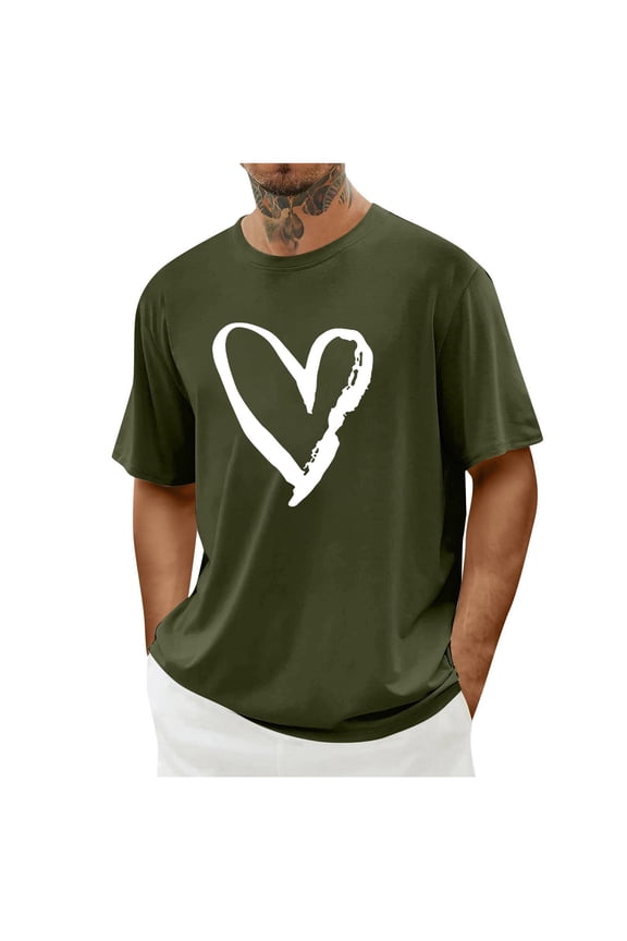 Valentine's Day Shirts for Men Oversized Short Sleeve Heart Outfit T Shirts Lightweight Casual Crew Neck Tee