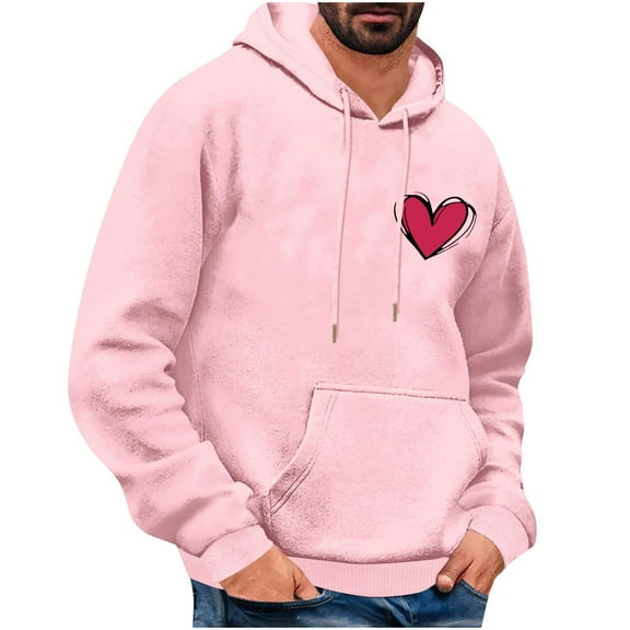 hotojiny Valentine's Day Sweatshirt Hoodies for Men Casual Cute Heart Printed Shirt Fashion Long Sleeve Pullover