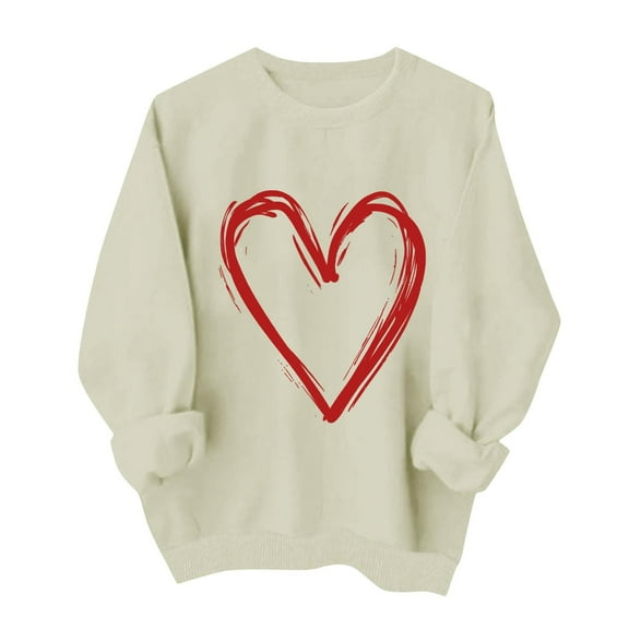 hotojiny Valentine's Day Sweatshirts for Women Casual Long Sleeve Crewneck Loose Pullover Fashion Spring Tops