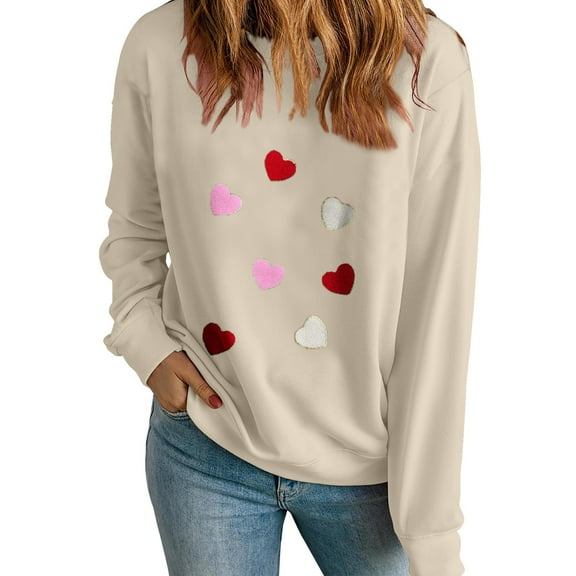 hotojiny Valentine's Day Sweatshirts for Women Comfy Fashion Shirts Gifts Cute Heart Print Long Sleeve Pullover Tops