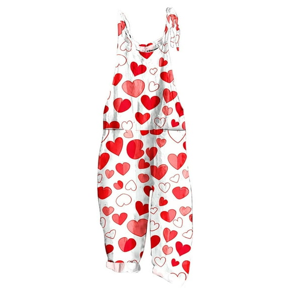 hotojiny Valentine's Day Women's Plus Size Overalls Spring Fashion Cute Sleeveless Linen Jumpsuits Casual Wide Leg Pant Rompers