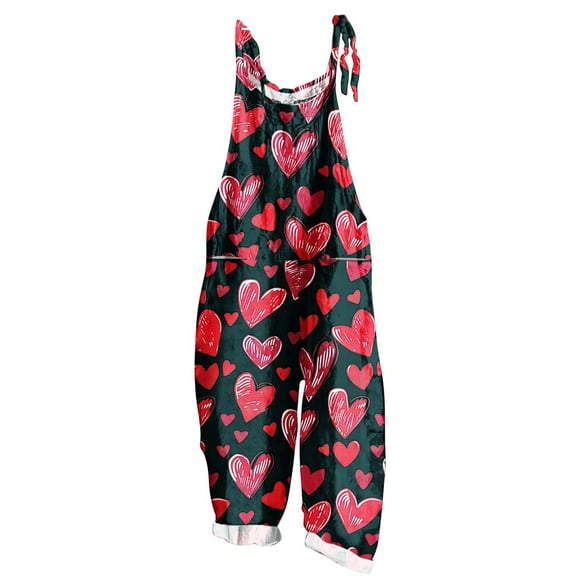 hotojiny Valentine's Day Women's Plus Size Overalls Spring Fashion Cute Sleeveless Linen Jumpsuits Casual Wide Leg Pant Rompers