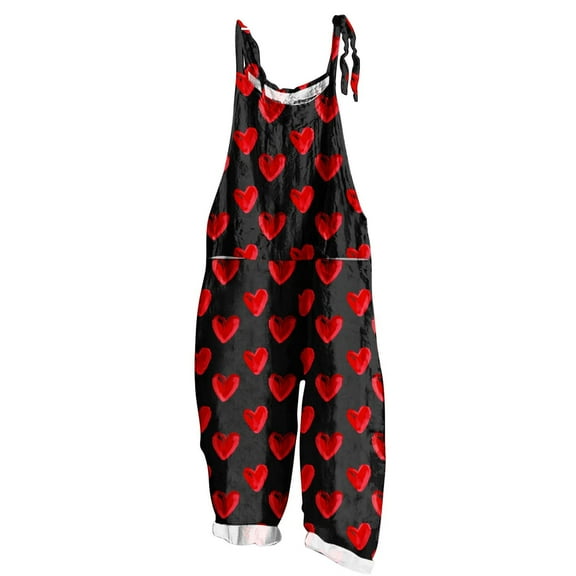 hotojiny Valentine's Day Women's Plus Size Overalls Spring Fashion Cute Sleeveless Linen Jumpsuits Casual Wide Leg Pant Rompers