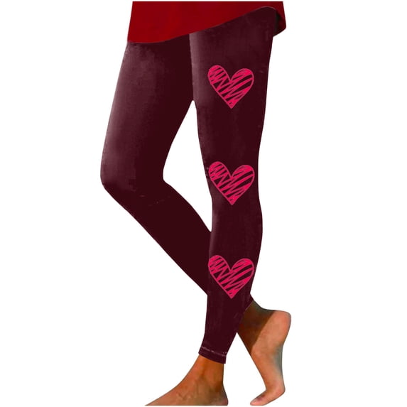 hotojiny Valentines Day Leggings for Women Casual Spring Fashion Yoga Workout Pants Slim Heart Print Leggings