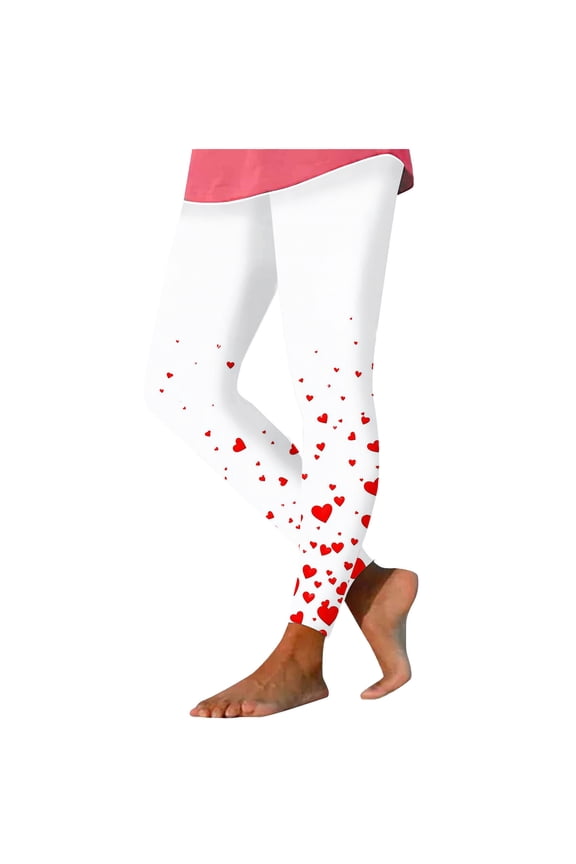 Valentines Day Leggings for Women Casual Spring Fashion Yoga Workout Pants Slim Heart Print Leggings