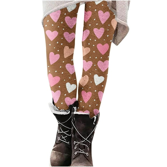 hotojiny Valentines Day Leggings for Women Trendy Cute Heart Print Yoga Pants Tights Soft High Waisted Athletic Pants
