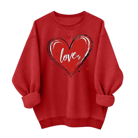 hotojiny Valentines Day Sweatshirt for Women Plus Size Heart Graphic Shirts Casual Valentine Pullover Long Sleeve Shirt for Women