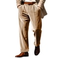 thumbnail image 1 of hotojiny Velvet Pants for Men Business Work Casual Stretch Straight Fit Dress Pants Pleated Comfort Fit Golf Pants with Pockets, 1 of 7