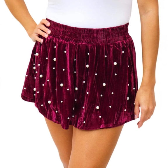hotojiny Velvet Shorts for Women Trendy Elegant Pleated Soft Culottes Comfy Casual High Waisted Pull on Shorts