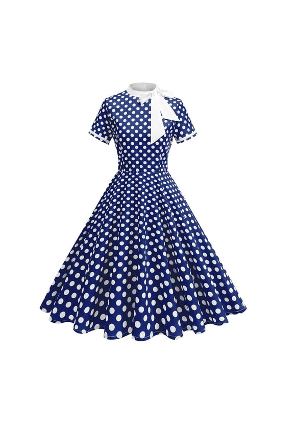 Wedding Guest Dresses for Women Elegant Short Sleeve Polka Dot A-Line Dresses 1950 S Vintage Cute Flowy Cocktail Dresses