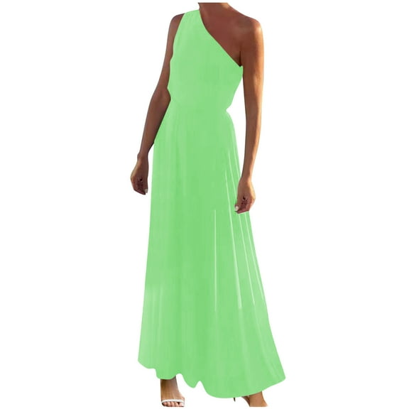 hotojiny Wedding Guest Dresses for Women One-Shoulder Elegant Flowy Maxi Dress Evening Party Cocktail Long Dress