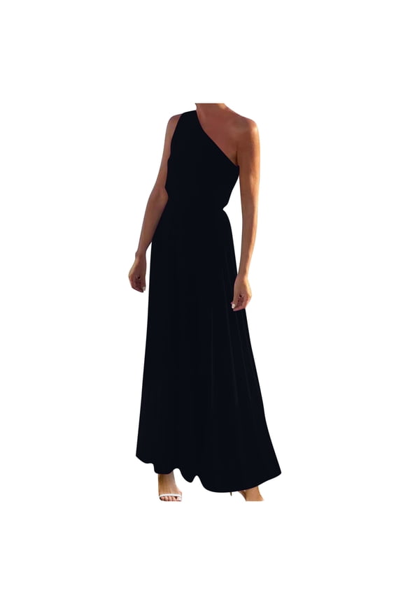 Wedding Guest Dresses for Women One-Shoulder Elegant Flowy Maxi Dress Evening Party Cocktail Long Dress