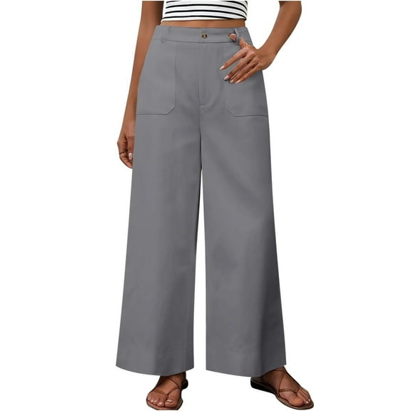 hotojiny Wide Leg Dress Pants for Women High Waist Business Casual Stretchy Work Pants Solid Colro Button Formal Slacks Trousers