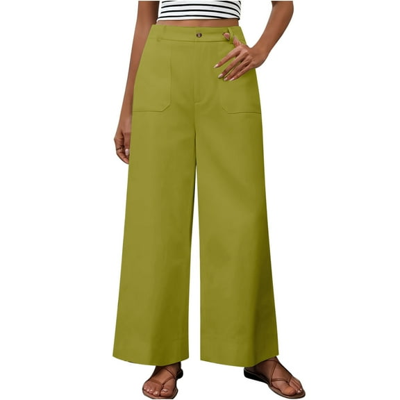 hotojiny Wide Leg Dress Pants for Women High Waist Business Casual Stretchy Work Pants Solid Colro Button Formal Slacks Trousers