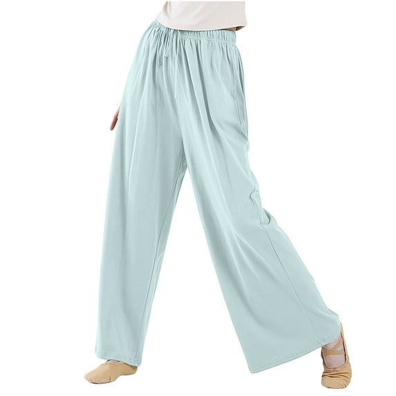 hotojiny Wide Leg Palazzo Pants for Women Summer Beach Pants Elastic Waist Flowy Loose Casual Lounge Trousers with Pockets