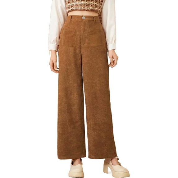 hotojiny Wide Leg Pants Woman Casual Button High Waisted Long Pants Plain Business Offices Trousers with Pockets