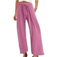 thumbnail image 1 of hotojiny Wide Leg Pants Woman Cotton Linen High Waisted Pull on Flowy Casual Trousers Baggy Drawstring Palazzo Beach Pants for Vaction, 1 of 6