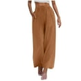 thumbnail image 1 of hotojiny Wide Leg Pants Woman Flowy Cotton Linen Summer Cropped Pants Solid Color Drawstring Waist Beach Trousers with Pockets, 1 of 7