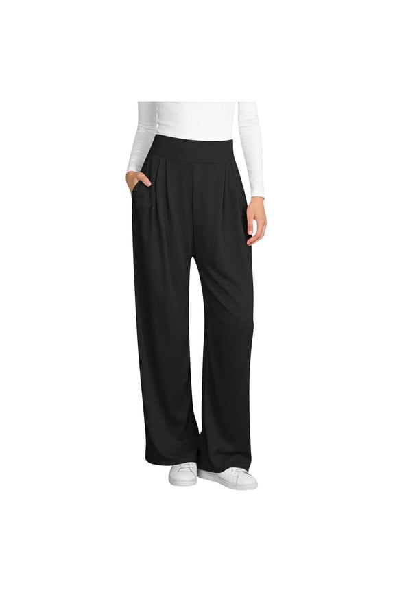 Wide Leg Pants Woman Pull on Stretchy Work Dress Pants Loose Pleated High Waisted Business Casual Trousers Slacks S-3XL