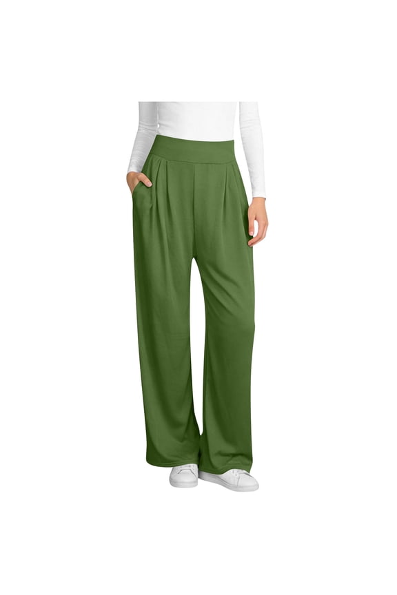 Wide Leg Pants Woman Pull on Stretchy Work Dress Pants Loose Pleated High Waisted Business Casual Trousers Slacks S-3XL
