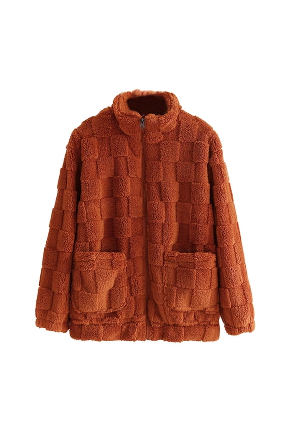 Winter Fleece Jacket for Women Soft Warm Sherpa Lined Loungewear Zip Up Stand Collar Plush Fuzzy Coat Outwear with Pockets