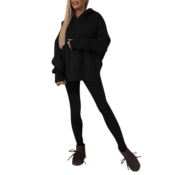 hotojiny Women 2 Piece Outfits Oversized Hoodie Long Sleeve Pullover with Ribbed Leggings Matching Workout Sets