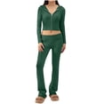 thumbnail image 1 of hotojiny Women 2 Piece Outfits Workout Bodycon Tracksuit Cropped Long Sleeve Zip up Hoodie Jacket Matching Flared Leggings Sets, 1 of 7