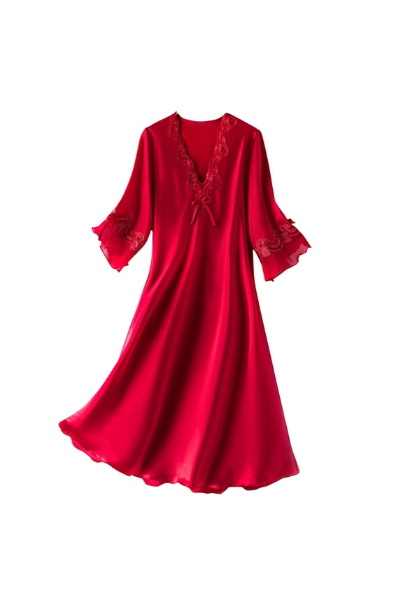 Women Short Sleeve Nightgowns V Neck Lightweight Lace Sleepwear Soft Comfy Pajama Dress Loungewear