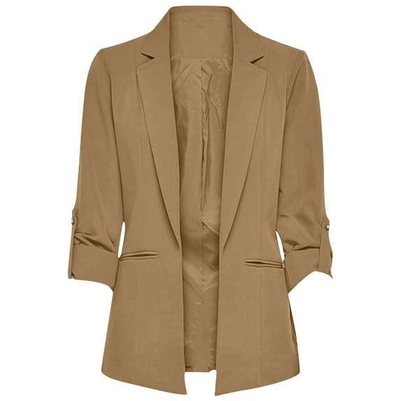 hotojiny Women 3/4 Sleeve Blazer Notch Lapel Collar Business Casual Cardigan Open Front Office Blazer with Pockets