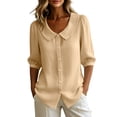 thumbnail image 1 of hotojiny Women Blouses Dressy Casual Lantern 3/4 Length Sleeve Tops Collared Button down Shirt Spring Summer Beach Vacation Clothes, 1 of 7