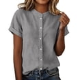thumbnail image 1 of hotojiny Women Button Down Shirts Rolled Short Sleeve Cotton Linen Work Tops Loose Fit Crew Neck Business Casual Blouse, 1 of 7