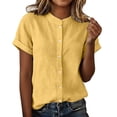 thumbnail image 1 of hotojiny Women Button Down Shirts Rolled Short Sleeve Cotton Linen Work Tops Loose Fit Crew Neck Business Casual Blouse, 1 of 7