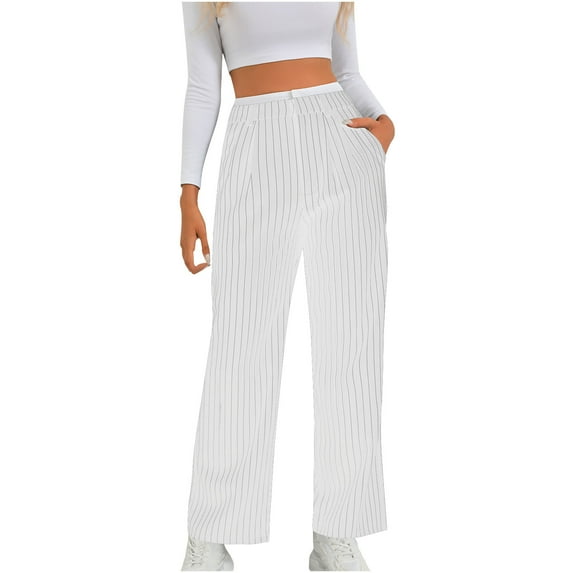 hotojiny Women Casual Pants Wide Leg Striped Loose Trousers Spring Fashion Lounge High Waisted Suit Pants