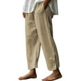 thumbnail image 1 of hotojiny Women Cotton Linen Pants Lightweight Striped Cropped Trousers with Pockets Summer Casual Beach Vaction Clothes, 1 of 4