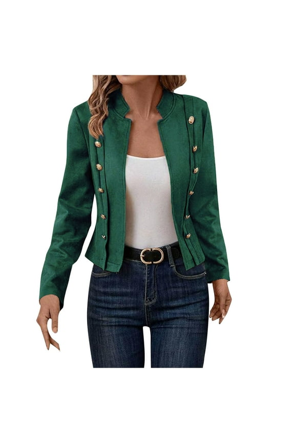 Women Cropped Shacket Jacket Fall Long Sleeve Casual Cardigan Stand Collar Lightweight Open Front Coat