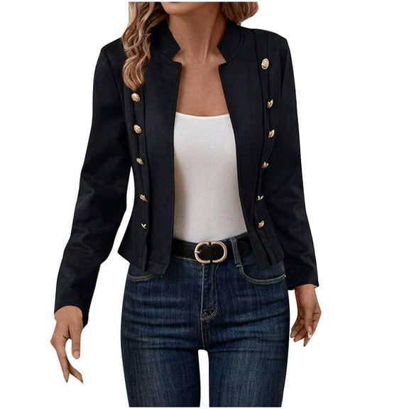 hotojiny Women Cropped Shacket Jacket Fall Long Sleeve Casual Cardigan Stand Collar Lightweight Open Front Coat