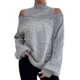 thumbnail image 1 of hotojiny Women Fall Winter Knit Sweaters Long Sleeve Off Shoulder Sweater Turtleneck Pullover Loose Tops, 1 of 5