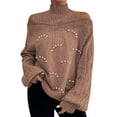 thumbnail image 1 of hotojiny Women Fall Winter Knit Sweaters Long Sleeve Off Shoulder Sweater Turtleneck Pullover Loose Tops, 1 of 5