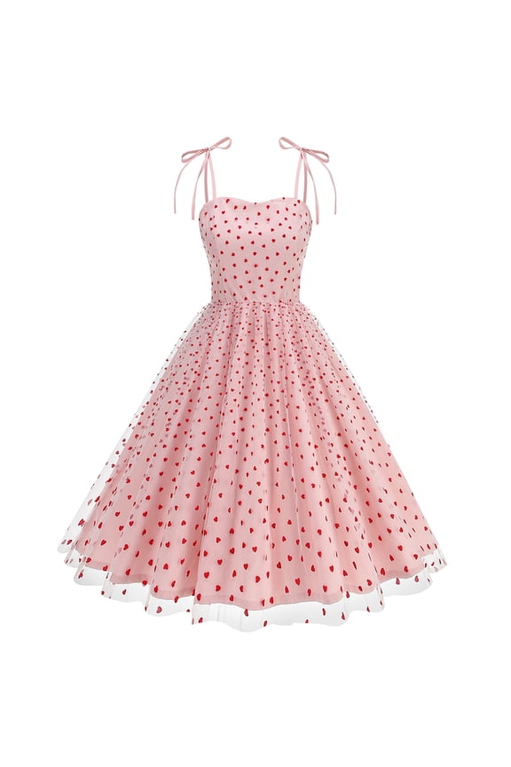 Women Heart Print Maxi Dress Valentine's Day Gifts Cocktail Party Dresses Fashion Sleeveless A-Line Flowy Mesh Dress