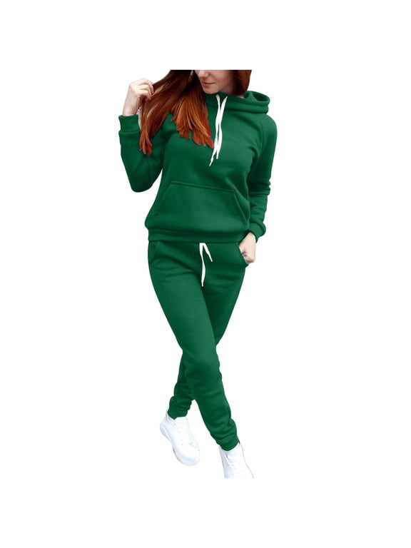 Women Jogger Outfit Matching Sweat Suits Long Sleeve Hooded Sweatshirt and Sweatpants 2 Piece Workout Sets Tracksuit