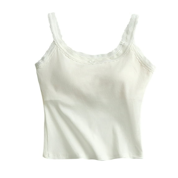 hotojiny Women Lace Camisole Top Cute Sleeveless Scoop Neck Cami Shirt Ribbed Knit Workout Yoga Basic Padded Sleepwear