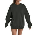 thumbnail image 1 of hotojiny Women Oversized Crewneck Sweatshirt Fleece Long Sleeve Solid Color Pullover Tops Casual Loose Workout Shirt with Pocket, 1 of 4