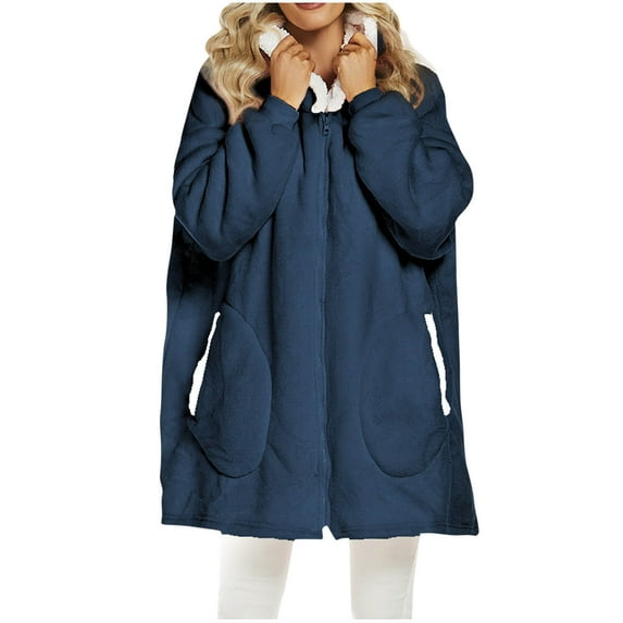 hotojiny Women Oversized Fleece Lined Jackets Fuzzy Winter Warm Hooded Coat Zip Up Casual Loungewear with Pockets