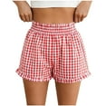 thumbnail image 1 of hotojiny Women Plaid Boxer Shorts Cute Cozy Summer Ruffle Hem Pajama Bottoms Lounge Elastic Waist Pj Shorts Sleepwear, 1 of 6