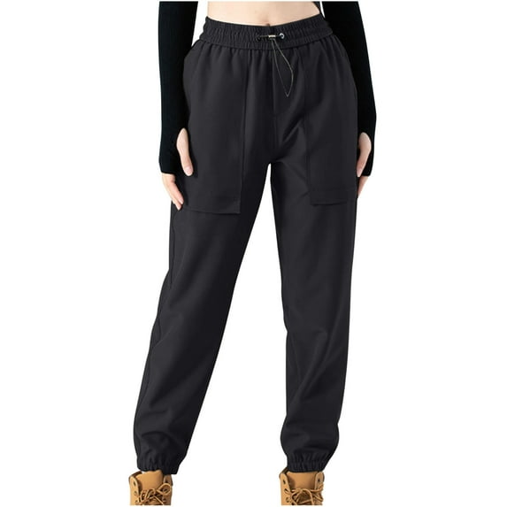 hotojiny Women Plus Size Cargo Joggers Elastic High Waisted Drawstring Casual Pants Loose Outdoor Hiking Trousers with Pockets