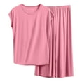 thumbnail image 1 of hotojiny Women Plus Size Pajama Sets Solid Color Crew Neck Short Sleeve Sleepwear Flowy Wide Leg Pants Outfit Size Xl-5Xl, 1 of 3