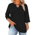 thumbnail image 1 of hotojiny Women Plus Size Tops Stylish Crew Neck 3/4 Sleeve Casual T Shirts Loose Cutout Fashion Flowy Tunic Tees L-5XL, 1 of 7