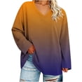 thumbnail image 1 of hotojiny Women Plus Size Tops Trendy Gradient Long Sleeve Shirts Loose Fit V Neck Fashion T-Shirt Casual Work Tunic Tee(Gold,X-Large), 1 of 6