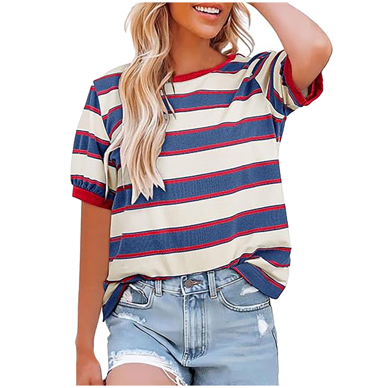 Cicy Bell T-Shirt Femme Manches Courtes Col Rond Loose Casual - Basique Été